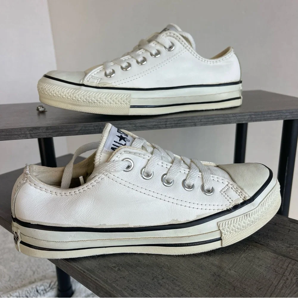 Converse All Star White Leather Sneakers, Size 3Y